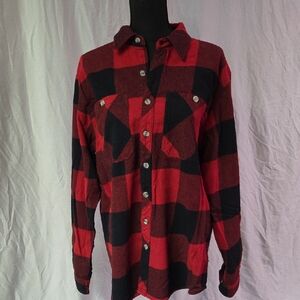 Flannel Red and Black Plaid Men's Casual Button Down Shirt